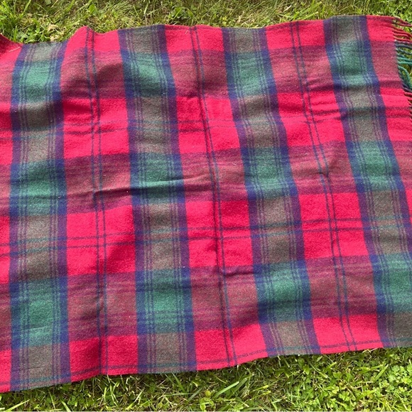 Vtg Scottish Glen Check Wool England Made Red Green Blanket Scarf Throw 46x35” - Picture 8 of 15